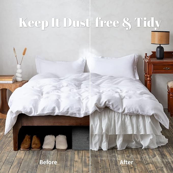 BISELINA White Ruffled Bed Skirt 18-Inch Tailored Drop Cotton Voile Dust Ruffle - Image 4