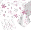 3 Pcs Christmas Snowflake Party Tablecloths Decorations, Plastic Pink Winter by JectivsPartyDecorations