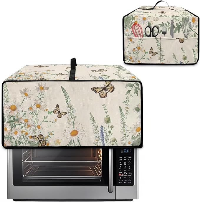 Butterfly Daisy Floral Print Microwave Oven Dust Cover Dust-Proof Heavy Duty - Image 2