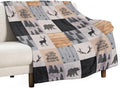 Rustic Cabin Throw Blanket, Retro Camping Bear Deer Farmhouse Wildlife Tree by JanJCurt