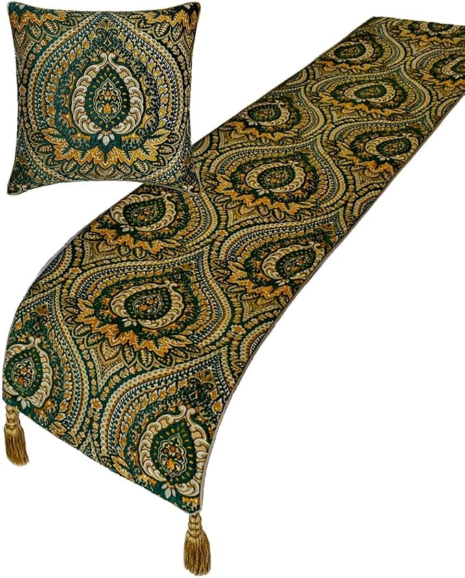 The HomeCentric King/Queen/Twin Green Designer Queen 74"x18" Bed Runner - Image 5
