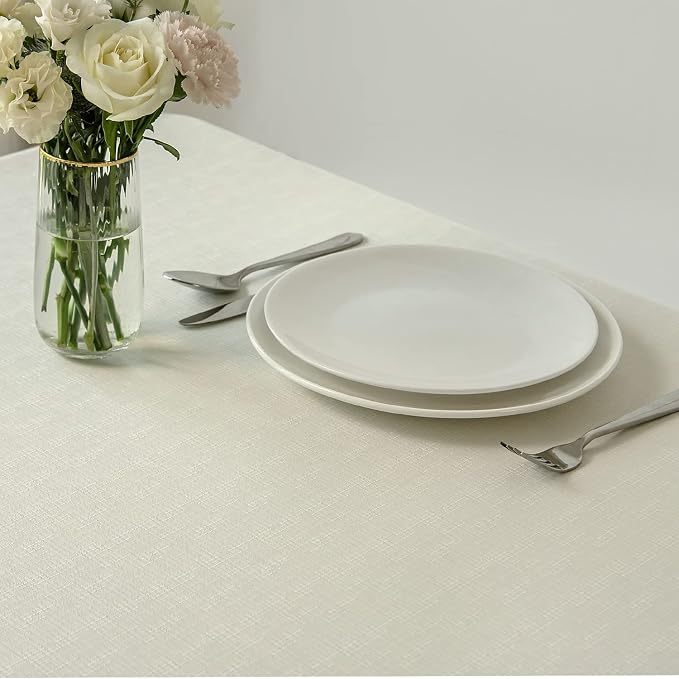 maxmill Faux Linen Texture Tablecloth Stain Resistant Waterproof, Wrinkle - Image 3