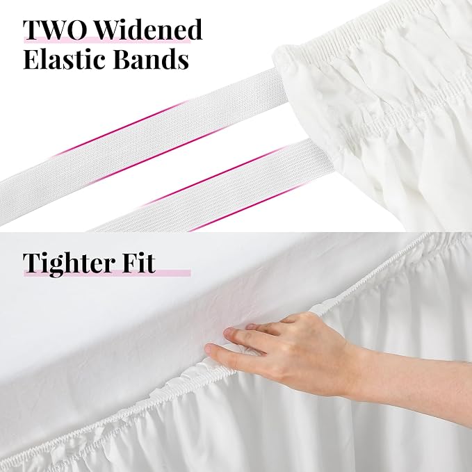 RIMELA Bed Skirting Queen Size White Bed Skirt 25 Inch Drop, Wrap Around - Image 6