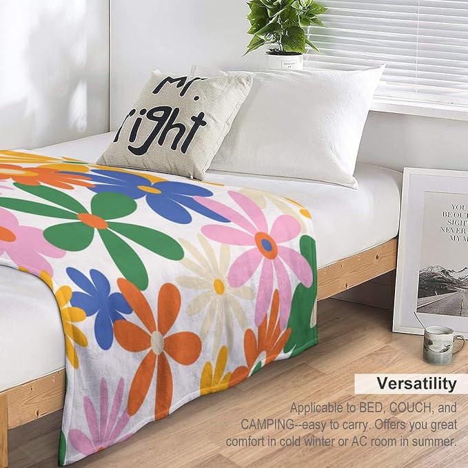 70s Retro Flower Throw Blanket, 60s Vintage Groovy Daisy Flowers Boho Hippie - Image 5