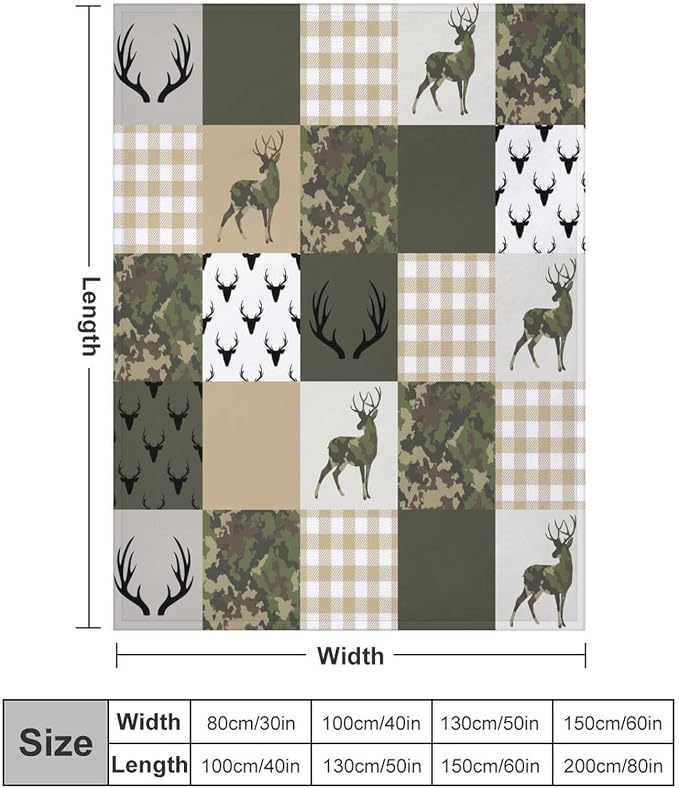 Camouflage Deer Blanket, Vintage Camo Green Beige Plaid Rustic Cabin Wildlife - Image 2