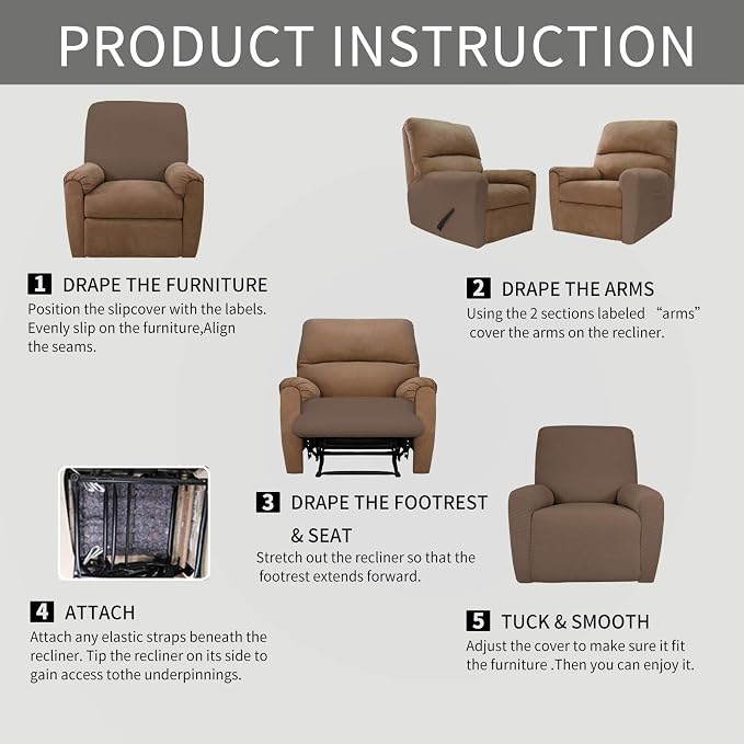 Easy-Going 4 Pieces Oversized Recliner Stretch Sofa Slipcover Sofa Cover - Image 7