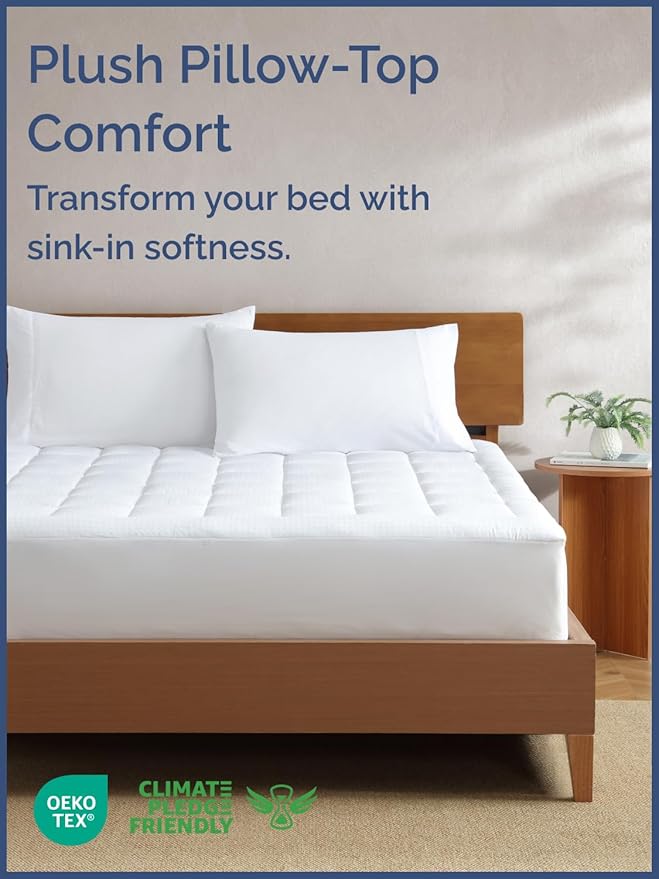 Mattress Pad Full Size – Quilted Fitted Mattress Protector – Cotton Pillow Top - Image 2