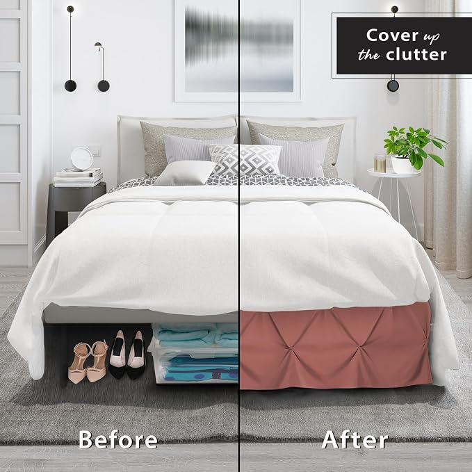Nestl Pink Clay Bed Skirt Full Size, Pinch Pleat Full Bed Skirt, Hotel Quality - Image 4
