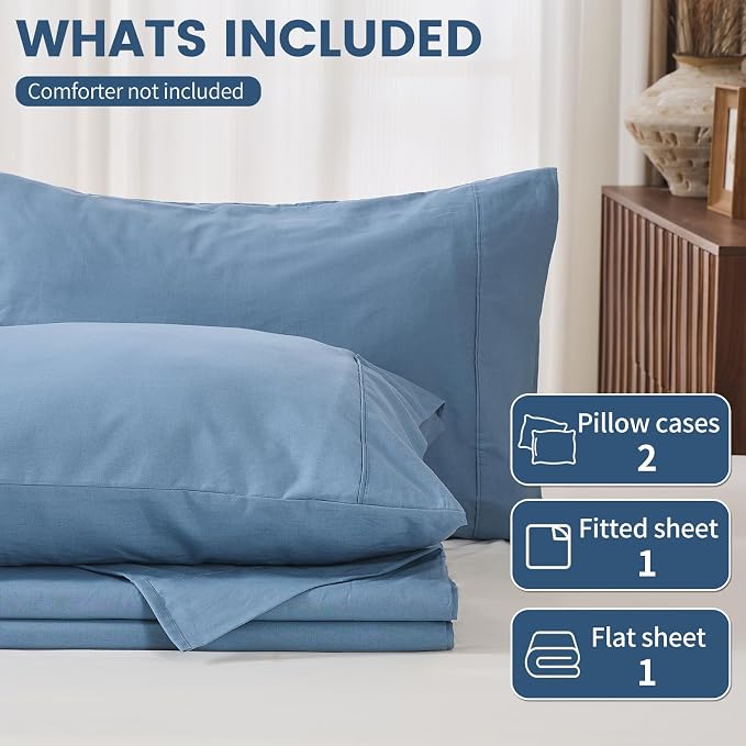 100% Linen Sheets California King Size, Breathable & Durable 4-Piece Bed Flax - Image 6