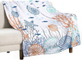 Nautical Coastal Blanket, Starfish Seashell Coral Beach Themed Drapes Ocean by JanJCurt