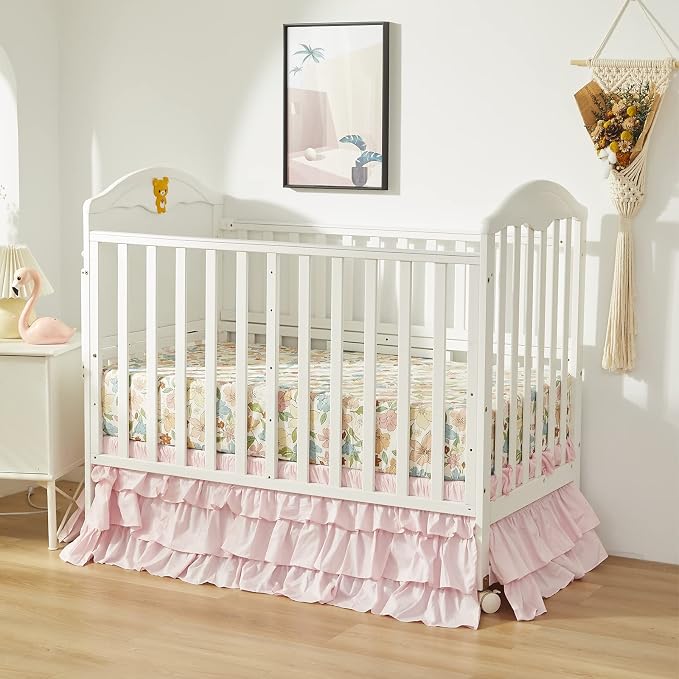Brandream Crib Bed Skirt for Baby Girls Boys Blush Pink Boho Bohemian Solid - Image 4