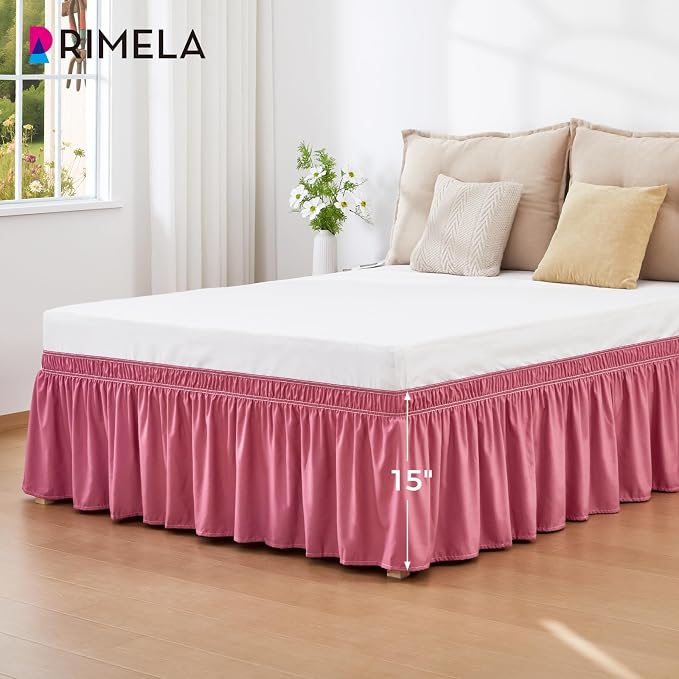 RIMELA Dusty Red Bed Skirt King Size 15 Inch Drop, Wrap Around Elastic Bedskirt - Image 3