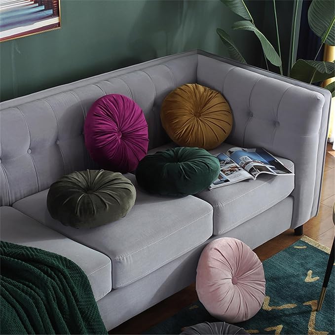 Round Throw Pillow Velvet Pumpkin Pleated Meditation Pillow Solid Color Home - Image 2