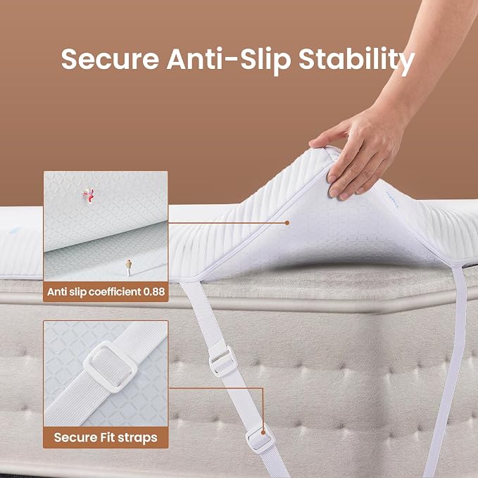 OhGeni 4 Inch Cooling Queen Size Gel Memory Foam Mattress Topper Pad, Washable - Image 2