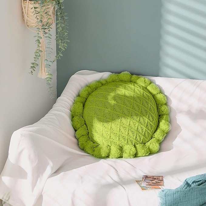 Acrylic Knitted Round Throw Pillow Knitting Bohemian Circular Cushion Pillow - Image 3