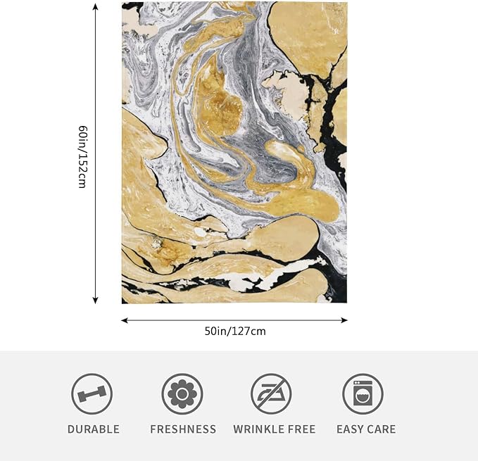 HGOD DESIGNS Gold Golden and Silver Marble Ink Abstract Painting Flannel Fleece - Image 2