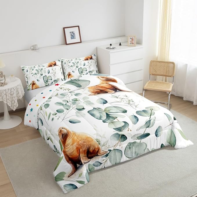 Erosebridal Cartoon Seal King Comforter Set Toddler Ocean Wildlife Bedding Set - Image 5