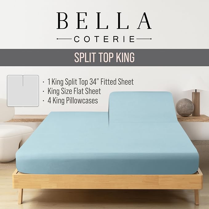 Bella Coterie 6 Piece Luxury Bamboo Viscose Split Top King Size Sheet Set | 34" - Image 2