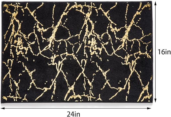 QJHOMO Marble Bathroom Rug Black and Gold Decor Bathroom Rugs Non Slip Bath Mat - Image 3