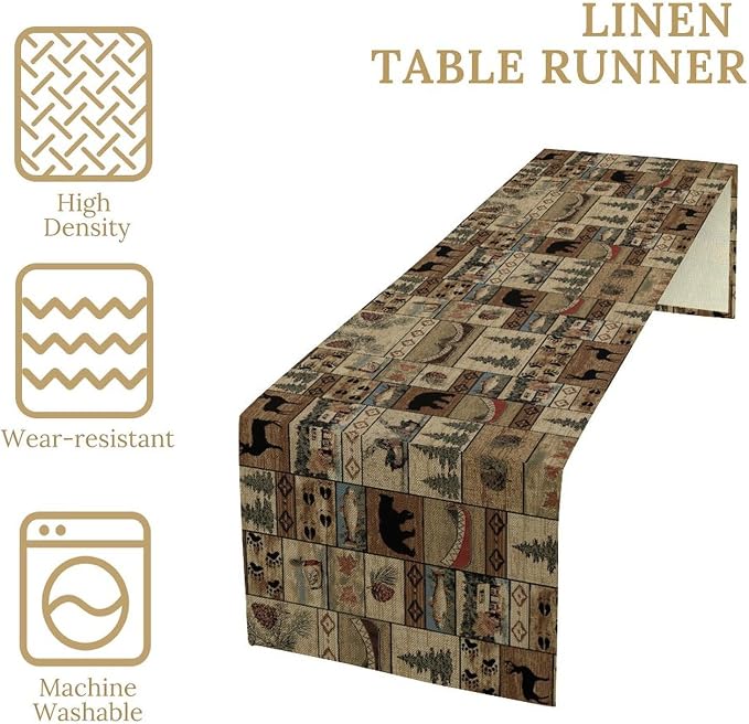 Rustic Deer Bear Table Runner, Vintage Bear Country Cabin Farmhouse Table Runner - Image 6