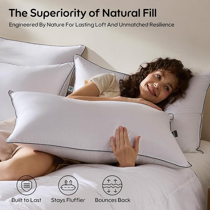 Goose Feather Down Fiber Standard Pillow Single Pack, Luxury 3-Chamber Pillows - Image 5