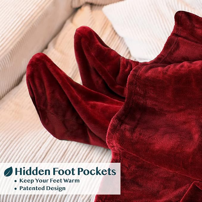 PAVILIA Fleece Blanket with Sleeves, Foot Pockets - Image 2