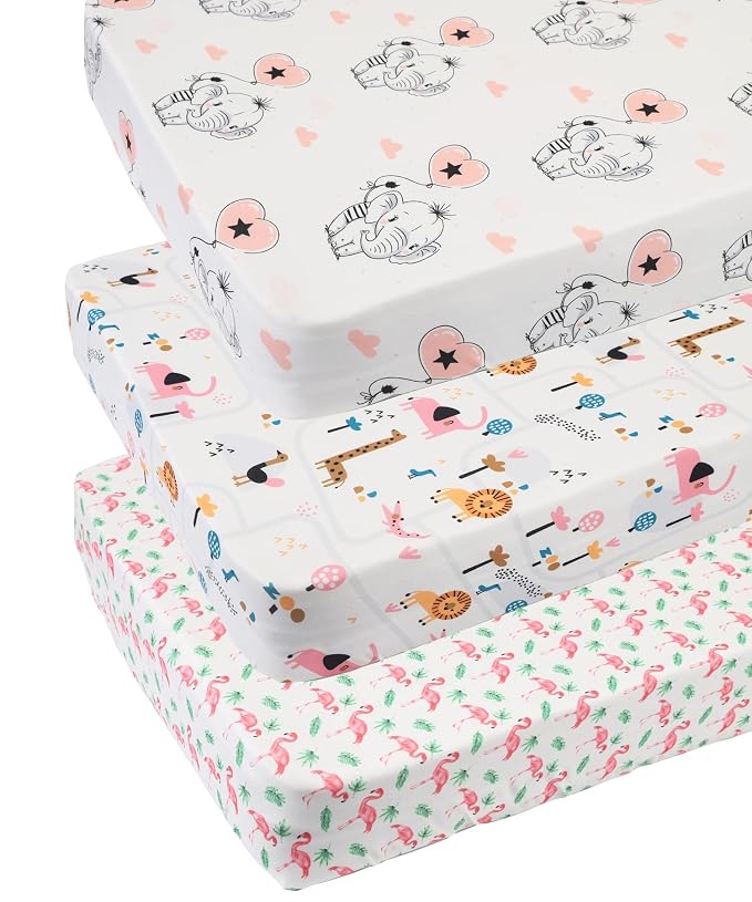 Pack n Play Sheet Stretchy Fitted Portable Mini Crib Sheets Set 3 Pack by Tontukatu