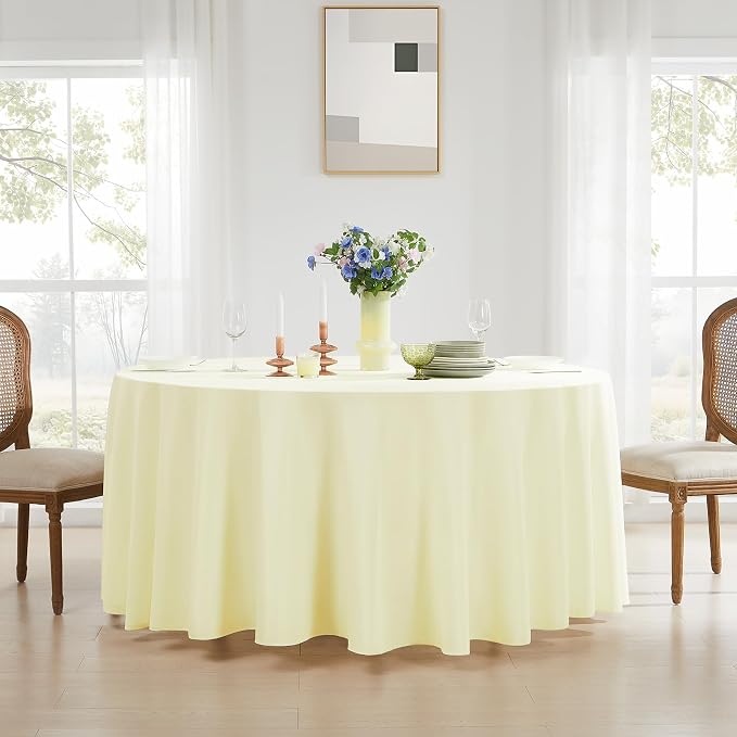 Round Tablecloths 2 Pack 120 Inch Ivory Tablecloth Linen Polyester Table - Image 7