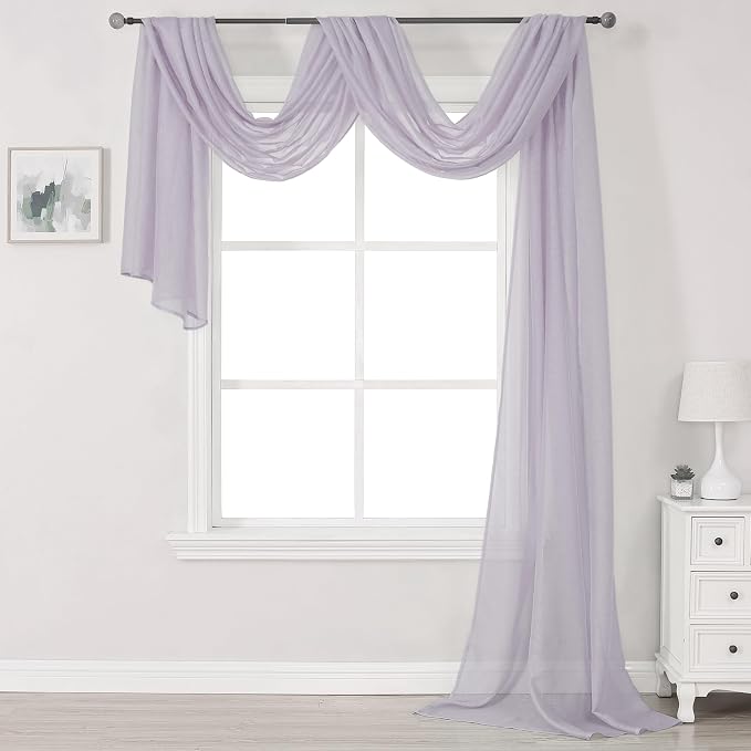 DONREN Lavender Purple Luxury Semi Sheer Window Scarf by DONREN