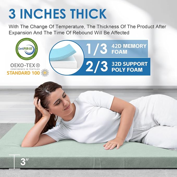 KingChii CertiPUR-US Memory Foam Camping Mattress, Portable Roll Up Travel Car - Image 2
