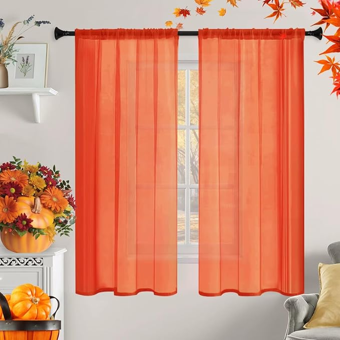 Sheer Curtains 63 Inches Long 2 Panels, Rod Pocket Short Curtain - Image 9