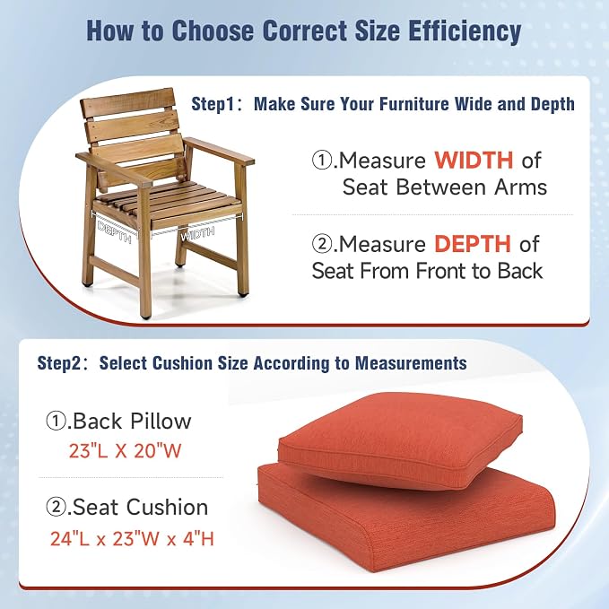 Outdoor Chair Cushions 23" x 24" x 4", Patio Deep Seat Replacement Cushions Set - Image 2