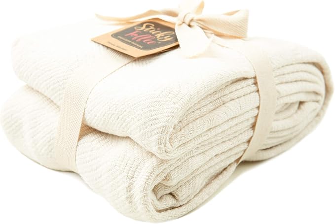 Sticky Toffee Cotton Throw Blanket, 60 x 50 Inch, Ivory Cream Herringbone Weave - Image 7
