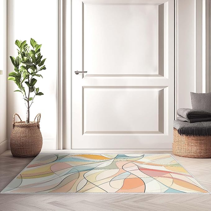 2x3 Colorful Entryway Area Rug Blue White Pink Yellow Bathroom Rug Non Slip - Image 8