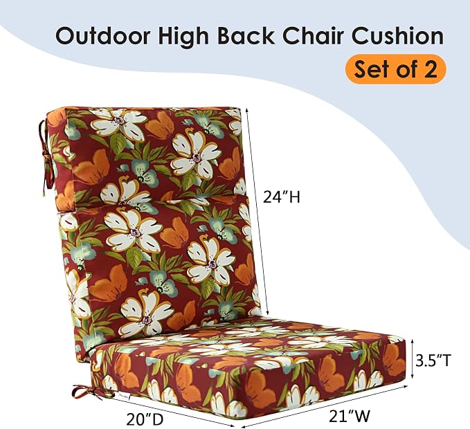 Outdoor High Back Chair Cushion Seat Pads, 44 x 21 Inch Water-Repellent & - Image 5