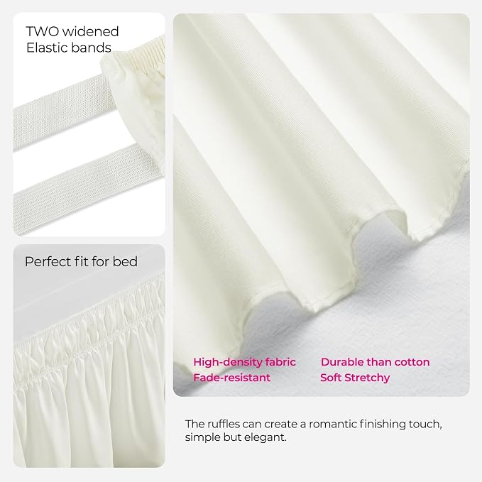 RIMELA Dorm Bed Skirt Twin XL 46 Inch Drop, Cream Bedskirt Solid Silky Fabric - Image 7