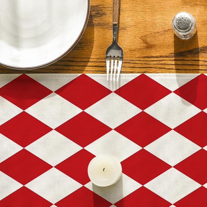 Artoid Mode Diamond Plaid Red Valentine Table Runner, Seasonal Spring Summer - Image 7