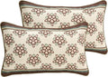ISAENNE Design Lumbar Brown Floral Linen Throw Pillow Covers 12"x20" Pack of 2 by Isaennehomedecoration