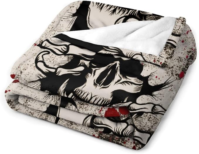 Horror Skull Throw Blanket, Halloween Day of The Dead Vintage Gothic Scary - Image 3
