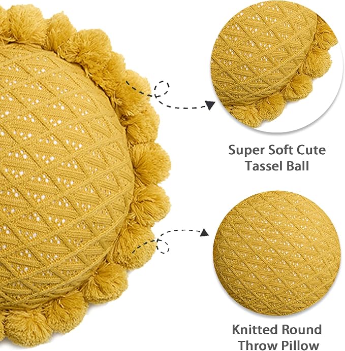 Acrylic Knitted Round Throw Pillow Knitting Bohemian Circular Cushion Pillow - Image 5
