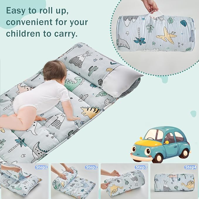 Toddler Nap Mat with Removable Pillow, Ultra Soft Slumber Bags - Image 3