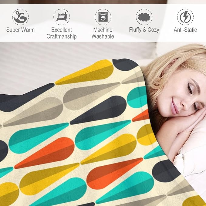 Mid Century Throw Blanket, Modern Drop Shape Retro Colors Boho Orange Teal - Image 4