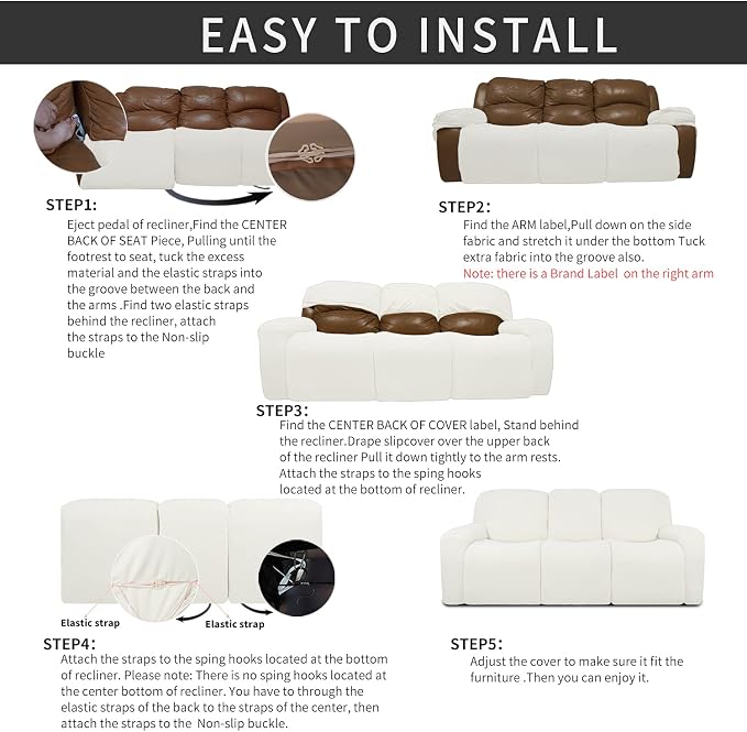 Easy-Going 8 Pieces Recliner Sofa Stretch Sofa Slipcover Sofa Cover Furniture - Image 4