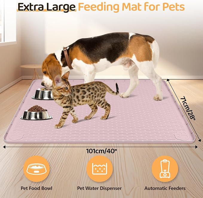 Dog Food Mat, Extra Large 40" x 28" Silicone Pet Feeding Mat - Image 2