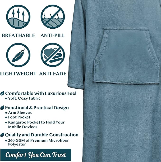 PAVILIA Fleece Blanket with Sleeves, Foot Pockets - Image 4