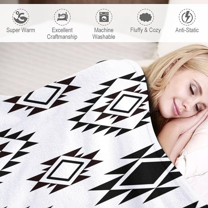 Boho Throw Blanket, Vintage Tribal Aztec Printed Flannel Blanket - Image 4