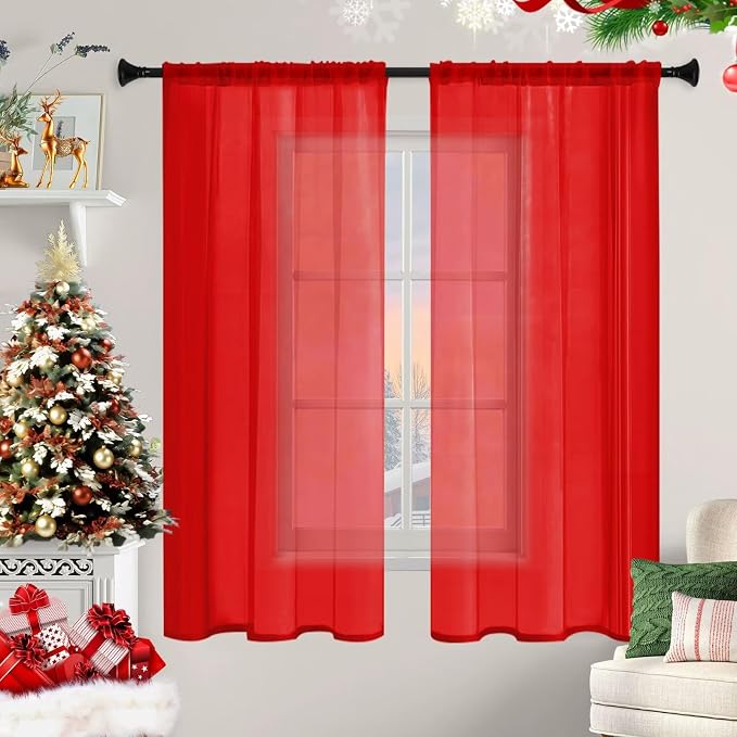 Sheer Curtains 45 Inches Long 2 Panels, Rod Pocket Short Curtain - Image 9