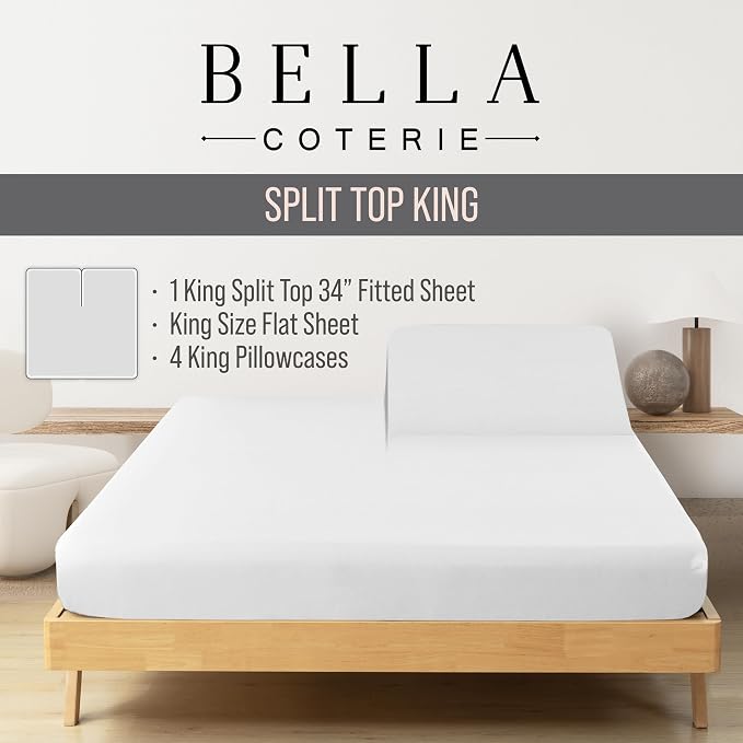 Bella Coterie 6 Piece Luxury Bamboo Viscose Split Top King Size Sheet Set | 34" - Image 2