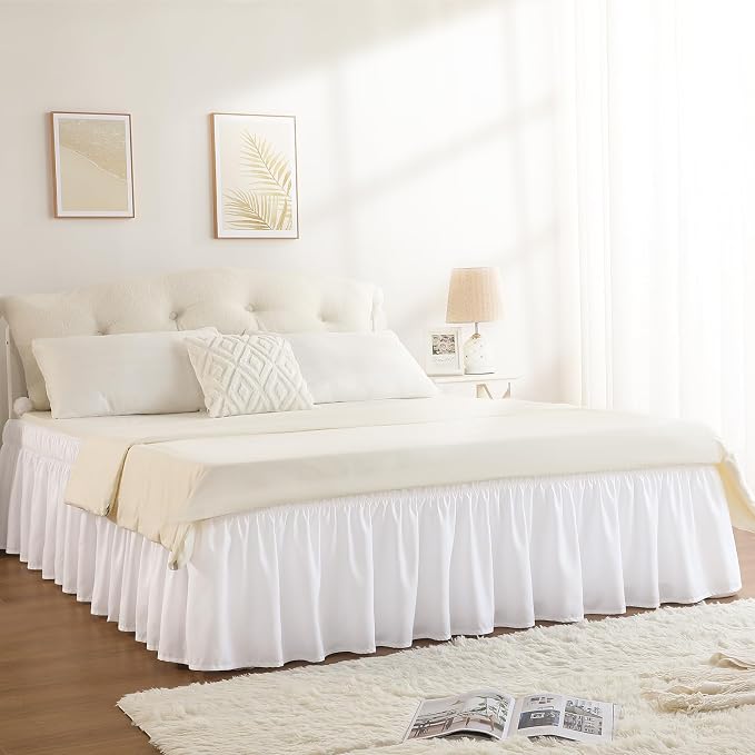 RIMELA White Bed Skirt King Size 16 Inch Drop, Elastic Bed Skirting - Image 6
