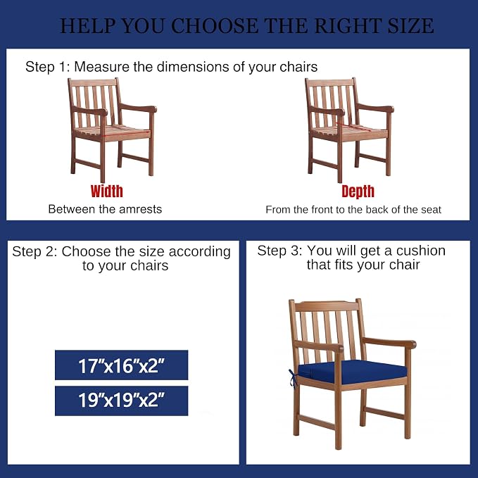 idee-home Outdoor Chair Cushions Set of 4, Dining Chair Pads - Image 4